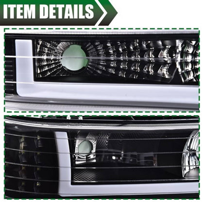 Solid Spare Fit For 99-02 Chevy Silverado 00-06 Tahoe LED DRL Headlights Bumper Lamps Black