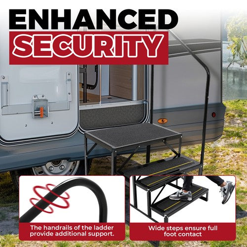 Solid Spare 660lbs Anti-Slip 3 Step Stair W/ Handrail For RV Camper Hot Tub Portable