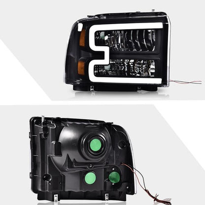 Solid Spare LED DRL Black Headlights Fit For 2005-2007 Ford F250 F350 F450 F550 Super Duty