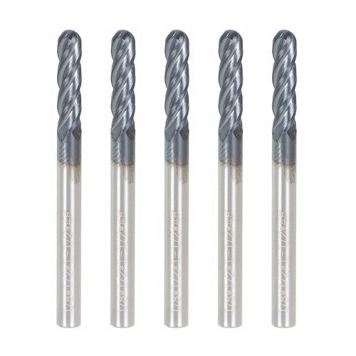 Solid Spare 5 PCS End Mill 1/8" 4 Flute 1-1/2" Overall Length Ball Nose Carbide