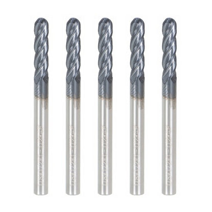 Solid Spare 5 PCS End Mill 1/8" 4 Flute 1-1/2" Overall Length Ball Nose Carbide