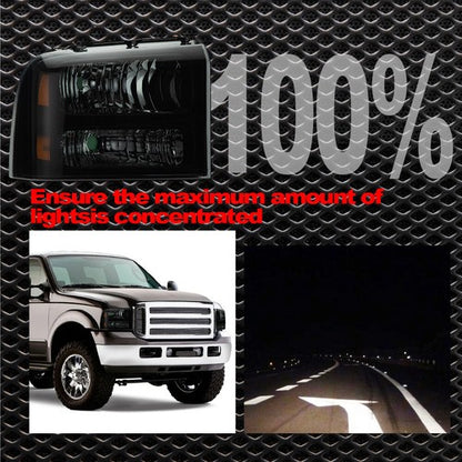Solid Spare Fit For 2005-2007 Ford F250 F350 F450 F550 Super Duty Smoke Lens Headlights