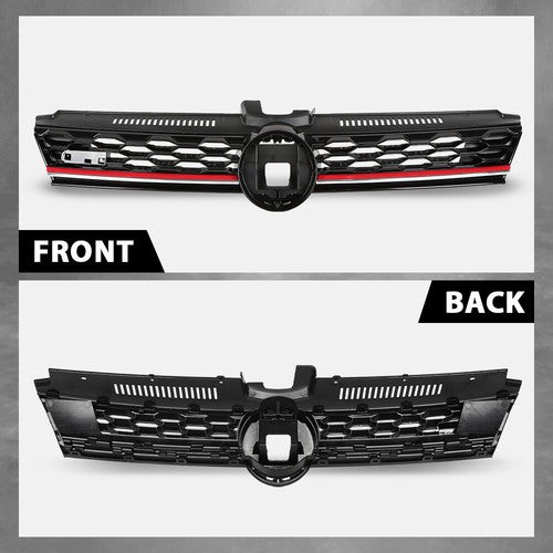 Solid Spare Front Hood Mesh Grille w/ Red Trim Fit For 2017-2019 VW Golf MK7 7.5 GTI Style