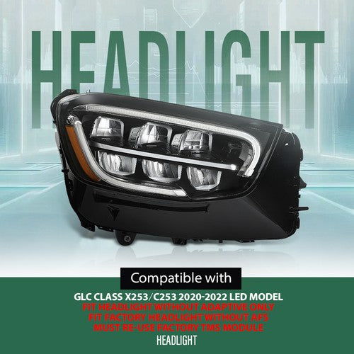 Solid Spare LED Headlights Fit For 20-22 Mercedes-Benz GLC-Class W/O Adaptive Left & Right
