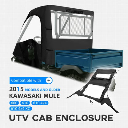 Solid Spare Black Soft Door UTV Cab Enclosure For Kawasaki Mule 600 610 4x4 XC 2005-2016