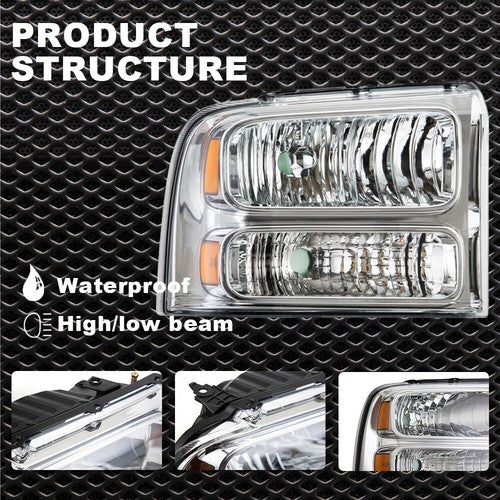 Solid Spare For 2005-2007 Ford F250 F350 F450 F550 Super duty Headlights 05 06 07 Headlamps