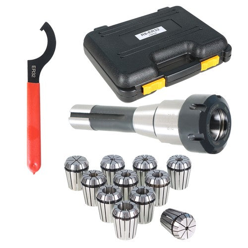 Solid Spare 11PC ER32 Collet Set With R8 Shank ER32 Chuck & Spanner For Milling Machine