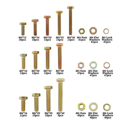 Solid Spare 672Pack M4 M5 M6 Alloy Steel Nuts Flat and Bolts & Lock Washers Assortment Kit