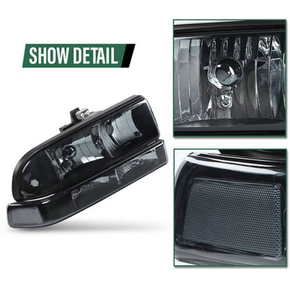 Solid Spare Fit For 98-04 Chevy S10 Blazer Black/Clear Corner Headlights Bumper Headlamps