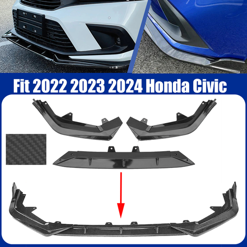 Front Bumper Spoiler Lip Splitter Carbon Fiber Print For 2022-2024 Honda Civic