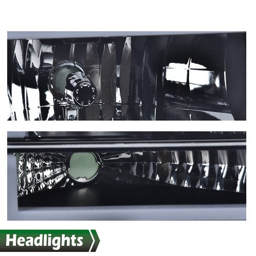Solid Spare Fit For 1992-1996 Ford F150 F250 F350 Bronco Smoke/Chrome LED DRL Headlights