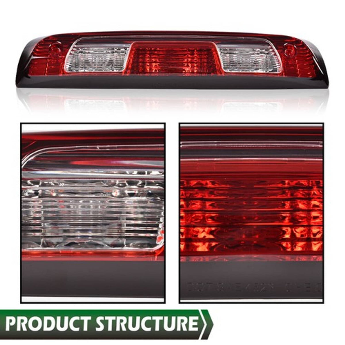 Solid Spare Fit For 2015-2021 Chevy Silverado GMC Sierra Clear/Red LED 3rd Brake Tail Light