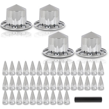 Solid Spare New 4pcs Rear Hub Cover For Semi Truck Wheel Cover 33mm Nut Covers Spiked Silver