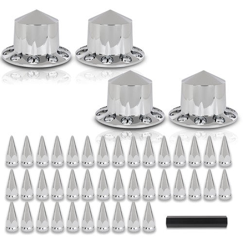 Solid Spare New 4pcs Rear Hub Cover For Semi Truck Wheel Cover 33mm Nut Covers Spiked Silver