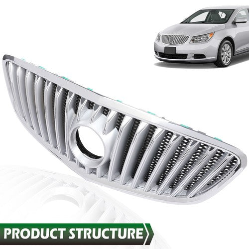 Solid Spare Fit For 2010-2013 Buick Lacrosse Front Bumper Upper Grille Grill w/ Chrome Trim
