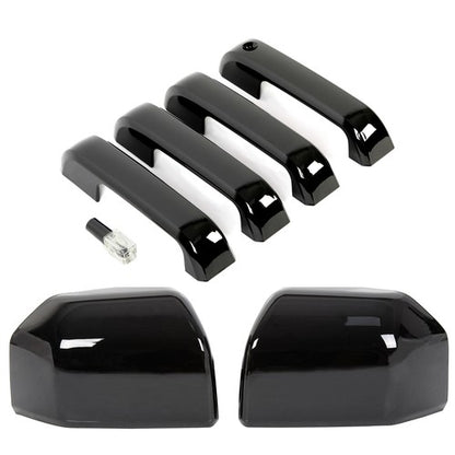 Solid Spare For 2015-2020 Ford F150 GLOSS BLACK Top Half Mirror + Door Handle Covers F-150