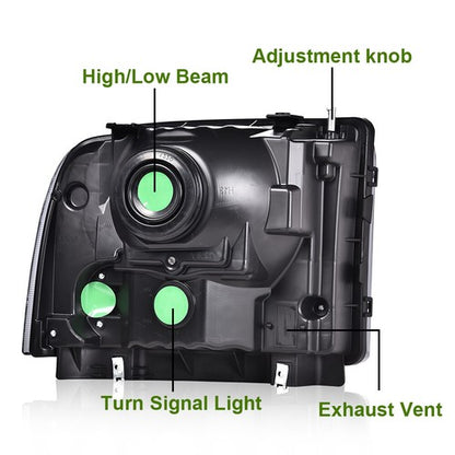 Solid Spare Fit For 99-04 Ford Super Duty Truck Excursion Headlights Conversion Kit W/ Bulb