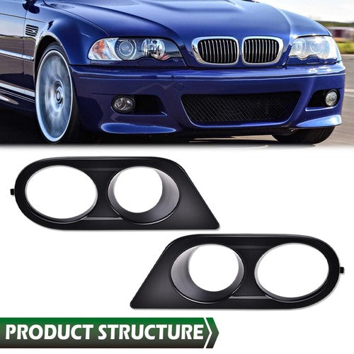Solid Spare Fit For 01-06 BMW E46 M3 2-Door Matte Black Front Bumper Fog Light Cover
