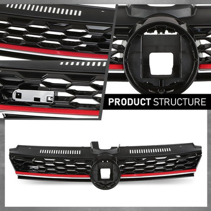 Solid Spare Front Hood Mesh Grille w/ Red Trim Fit For 2017-2019 VW Golf MK7 7.5 GTI Style