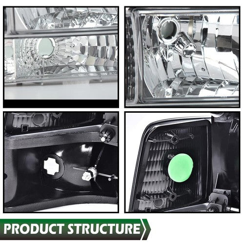 Solid Spare Amber Corner Bumper Lamps Headlights Chrome Fit For 1992-1996 Ford F-150 Bronco