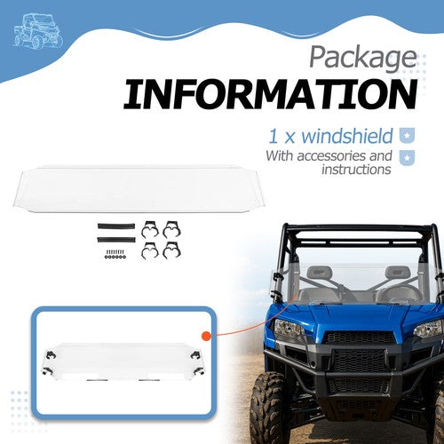 Solid Spare Front Half Windshield Clear For 2017-2025 Polaris Ranger 570 Full Size Crew