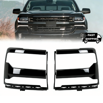 Headlight Trim Bezel Cover For Chevy Silverado 1500 2016-2018 Black LH+RH Pair