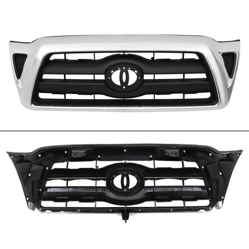 Solid Spare Pair Headlights Front Grille Chrome Shell W/Black Insert For 05-11 Toyota Tacoma