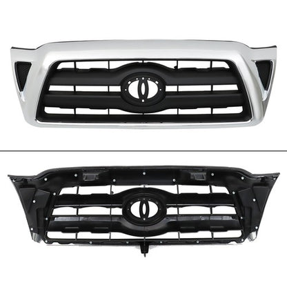 Solid Spare Pair Headlights Front Grille Chrome Shell W/Black Insert For 05-11 Toyota Tacoma