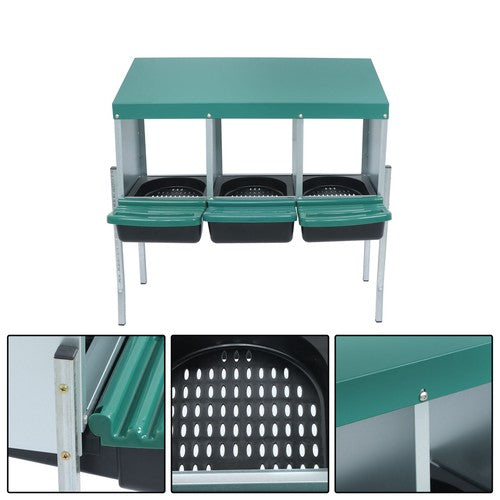 Solid Spare For Chicken Nest Box Green Chicken Nesting Box With Metal Legs Roll Away 3 Holes