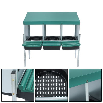 Solid Spare For Chicken Nest Box Green Chicken Nesting Box With Metal Legs Roll Away 3 Holes