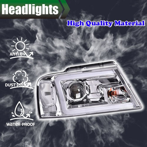 Solid Spare LED DRL Projector Headlights/Lamps Clear Chrome Fit For 2004-2008 F-150/Mark LT