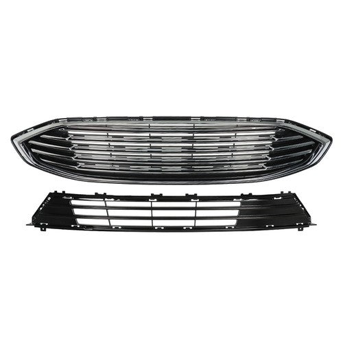 Solid Spare Front Bumper Upper Lower Grill Assembly Plastic Chrome For Ford Fusion 2017-2018