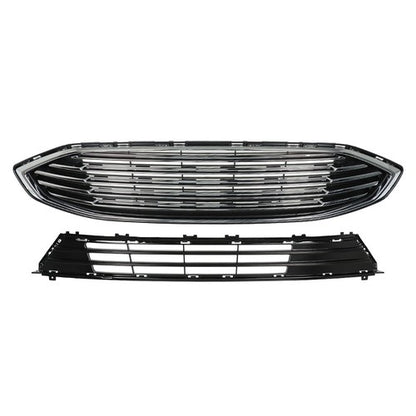Solid Spare Front Bumper Upper Lower Grill Assembly Plastic Chrome For Ford Fusion 2017-2018