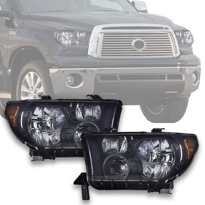 Solid Spare Fit For 07-13 Toyota Tundra/08-17 Sequoia Smoke Lens Black Headlights