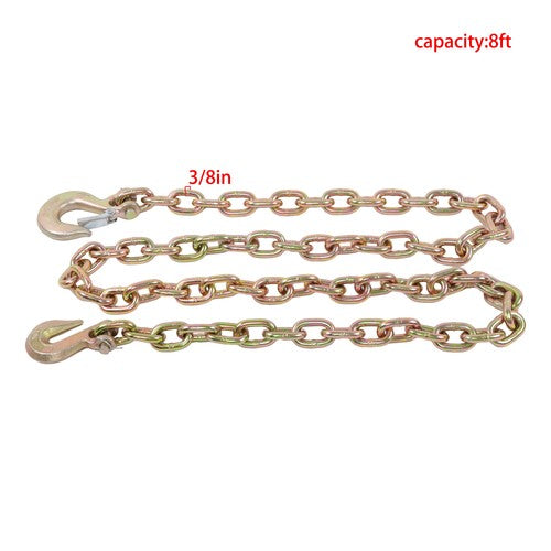 Solid Spare 3/8in × 8FT Trailer&Truck Transport Bundle Chain Steel Gold G70 6600lbs W/Hooks
