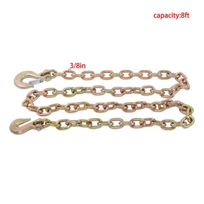 Solid Spare 3/8in × 8FT Trailer&Truck Transport Bundle Chain Steel Gold G70 6600lbs W/Hooks