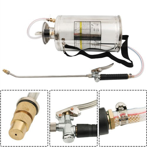 Solid Spare 1.5Gal Stainless Steel Sprayer Pump Sprayer W/ Adjustable Nozzle Hose 6L