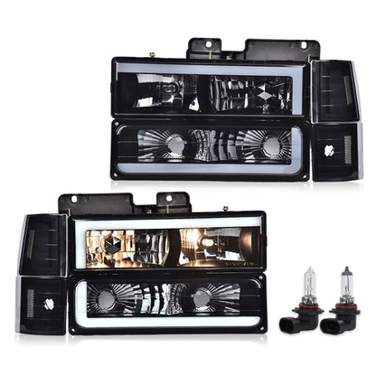 Solid Spare Fit For 88-93 Chevy C/K GMC Sierra Tahoe LED DRL Headlights Black/Smoked Lamps