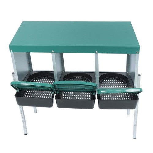 Solid Spare For Chicken Nest Box Green Chicken Nesting Box With Metal Legs Roll Away 3 Holes