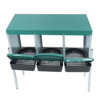 Solid Spare For Chicken Nest Box Green Chicken Nesting Box With Metal Legs Roll Away 3 Holes