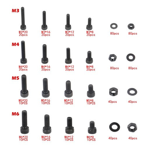Solid Spare 720PCS M3 M4 M5 M6 bolt and nut combination kit surface oxidation Alloy steel