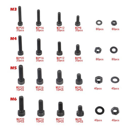 Solid Spare 720PCS M3 M4 M5 M6 bolt and nut combination kit surface oxidation Alloy steel