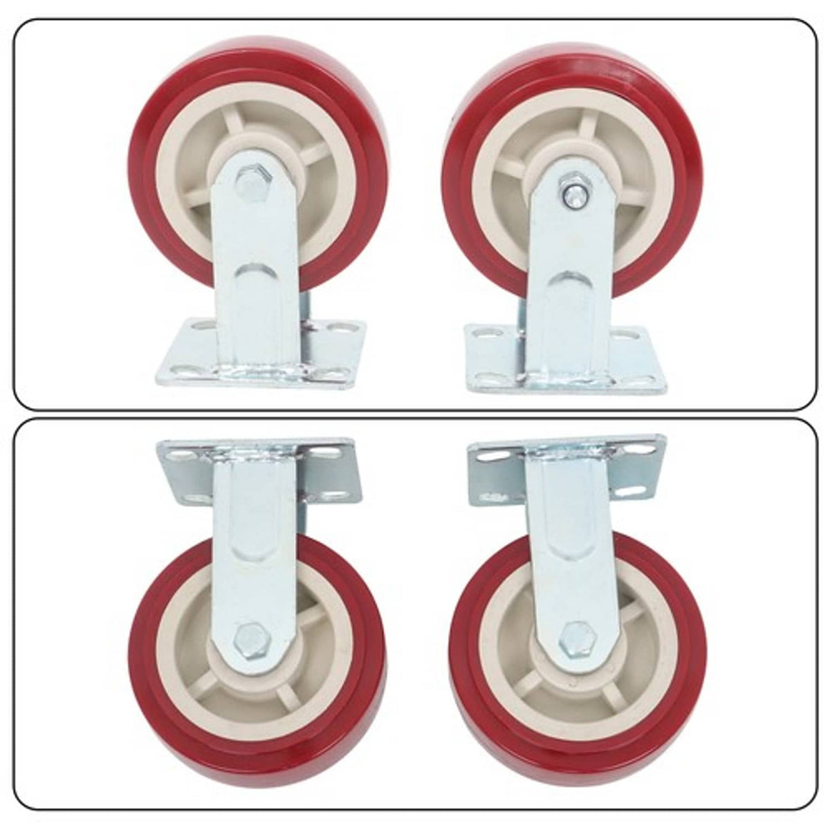Solid Spare Four 6" red industrial casters 2 with brakes 2 without brakes