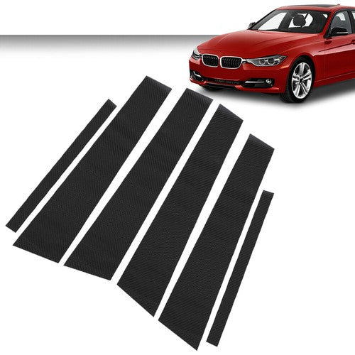 Solid Spare Fit For 2006-2011 BMW 3-Series E90 Door Trim Cover 6PC Carbon Look Pillar Posts