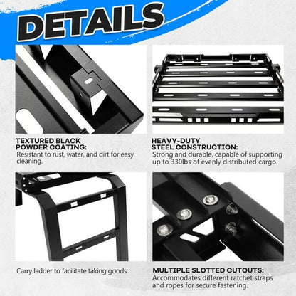 Solid Spare For Jeep Wrangler JK 07-18 Roof Rack Luggage Carrier Cargo 2 Side Ladders 330LB