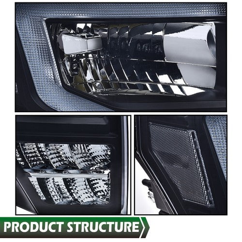 Solid Spare Fit For 2009-2014 Ford F-150 F150 Headlights Black/Smoke LED DRL Head Lamps
