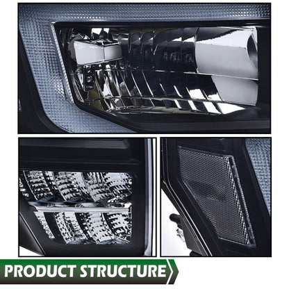 Solid Spare Fit For 2009-2014 Ford F-150 F150 Headlights Black/Smoke LED DRL Head Lamps