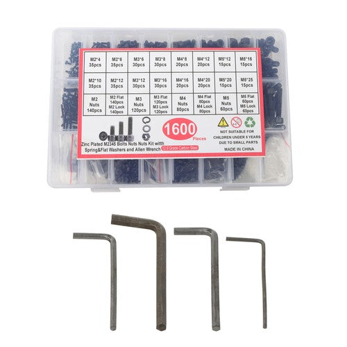 Solid Spare 1600 Pcs Metric Screws Bolts And Nuts Assortment Kit M2/M3/M4/M5 With Box
