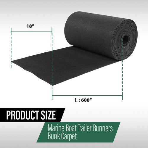 Solid Spare 18" x 50' Ribbed Bunk Carpet / Marine Boat Trailer Runners / Outdoor - Black