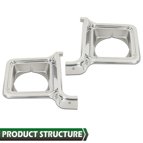 Solid Spare Fit For 1973-1978 Chevy GMC C/K Pickup Truck Silver Headlight Trim Bezel Pair